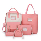 2022 NEW 5-piece set School backpack Canvas Korean Large capacity Women's backpack Kawaii cute doll school girl backpack