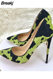 black mixed colors cow pattern stilettos pointed toe 12cm 10cm 8cm high heels plus size 45 cozy women pumps RM031