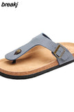2023 New Summer Unisex Beach Cork Flip Flops Women Slippers Casual Quick Drying Men Buckle PU Leather Slides