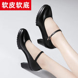 Heel 12Cm Cheongsam Model Catwalk Shoes Women's Thick Heel Thick-Soled Waterproof Platform Non-Slip Round Head Soft Leather Large-Size Single