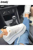 Thick Sole Vulcanized Sneakers Flats 2023 Fall Fashion White Running Shoes High Heels Platform Women's Shoes