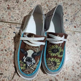 Hot Sale Low-cut Women's Flat Shoes Cartoon Cow Sunflower Pattern European American Casual Fashion Footwear Women's
