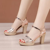 High-Heeled Thick-Heeled Sandals Women 2023 Summer New Muffin Thick Soles Waterproof Platform Bright Drill Fish Mouth Large Size