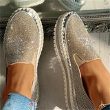 Women Autumn Sequined Round Toe Flats Sneakers Luxury Glitter Crystal Slip On Loafers Platformvulcanized Shoes Sewing Lazy