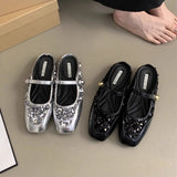 Silver Sequin Half Slipper Women's Shoes Over The 2024 Spring/summer Style French Half Shoe Slippers Women