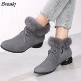 Women Short Boots Natural fur Genuine Leather Ankle Boots Autumn Winter Comfortable Med Heels Boots Women