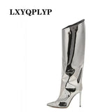 High Boots Candy Color Mirror Leather Women Knee High Boots High Heels Stilettos Runway Shoes for Women High Heel
