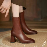 and Winter 2023 New Versatile Nude Boots Women's Thick Heel Side Zipper High Heel Simple Casual Square Short Boots