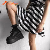 High Heeled Mary Jean Shoes New Hot 2023 Spring Summer Black Round Toe Punk Goth Pumps Ankle Buckle Cute Shoes Plus