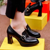 Women's Autumn New Sexy Pointed Toe PU Waterproof Slip-On High Heels Retro Solid Color Casual Party Office Women's