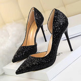 Breakj Sexy Nightclub Show Thin Women's Shoes Thin Heel High Heel Shallow Pointed Head Side Hollow Out