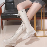 Thigh High Leather Boots Flat Gothic Shoes Women Fall Winter Shoes Fur Boots Over The Knee Boots Black White
