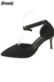 Autumn New Elegant Pointed Toe Strap Closed Toe French Style High Heels Buckle Strap Single Shoe Women Pumps Party