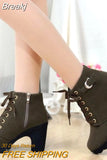 Snow Boots Winter New Women Boots Cross Lace Up Short Boots Thick-heeled Zipper Boots Plus Size Woman