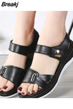 New Summer Women's Leather Sandals Flat Shoes Summer Beach Large Size Fashion and Versatile Temperament Zapatos Para