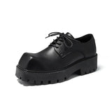 Breakj 2023 New Youth With Square Head British Wind Thick Bottom Niche Casual Daily Leather Shoes