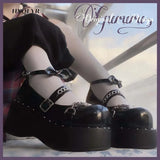 New Designer Ladies Platform Lolita Mary Janes Pumps Fashion Chain Wedges High Heels Women's Pumps Party Gothic Shoes