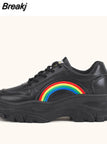 Casual Women Sneakers Fashion Rainbow White Wedges Platform Sports Shoes Female 2023 New Lace Up Vulcanize Shoe