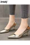 For Women 2023 6.5cm Heels Women Pumps Shoes Pointed Toe Bling Gold PU Sexy Wedding Party Office Shoes Woman Big Size