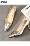 For Women 2023 6.5cm Heels Women Pumps Shoes Pointed Toe Bling Gold PU Sexy Wedding Party Office Shoes Woman Big Size