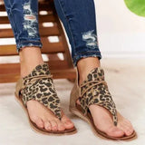 Women Sandals Open Toe Beach Shoe Retro Leopard Flip Flops Comfortable Soft Sole Roman Shoes for Women Casual Flat