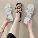 Color String Bead Slippers Summer Sandals Shoes Women Open Toe Pu Leather Zapatillas