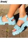 Trend Women Candy Color Sandals Summer Platform Chunky Heels Open Toe Solid Weave Buckle Strap Ladies Punk Shoes