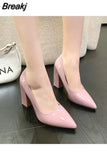 Chunky Heels Patent Leather Female 10cm High Heel Colorful Pumps Women's Shoes Pointed Toe Sexy Shoes Plus Size