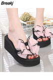 Platform Flip Flops for Woman Bohemian Style Summer Slipper with Bow Large Size Women's Summer Footwear Chaussure