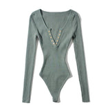 Solid Knitted Bodycon Bodysuits Women Long Sleeve Home Jumpsuit Lady Sheath Sexy Body Suit Spring Combinaison