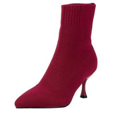 New Fashion Women's Ankle Boots Pointed High Heels Thin High Heels Soft Shoes Overboots Purple Black Red Comfortable