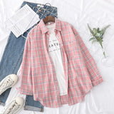 New Fashion Loose Womens Plaid Shirt Fresh College Style Design Blouses And Tops Long Sleeve Casual Female Checked