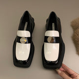 Heel Loafer Shoes for Women Lolita Contrast Color Pumps Women Chunky Heel Slip-on Leather Shoes British style