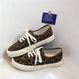 Women Sneakers Leopard Canvas Lace Up Ladies Flats Outdoor Running Walking Shoes Comfortable Breathable Female