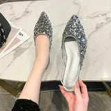 Silver Slingbacks Flats Shoes Woman 2024 Trend Designer Pointed Toe Flat Slip-on Mules Shiny Soft Ballet Flats Black