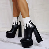 INS Hot Sale Zipper Mixed Color High Heel Round Toe Platform Ankle Boots Thick Bottom Trendy Wimter women's