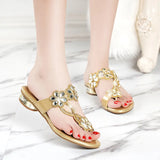 Women's Diamond Slippers Wear The New Summer Fashion Flat-Bottomed Flip-Flops Comfortable Sandals Anti-Skid