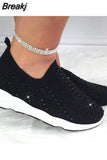 Knit Mesh Crystal Sneakers Women Comfortable Breathable Flat Shoes Fashion Slip on Plus Size Casual Shoes