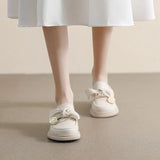 Leather mules metal chain bowknot women slippers creepers sandals Flat shoes thick soled cover toe slides plus size
