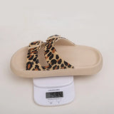 Summer Fashion Women Leopard Pattern Light EVA Sole Slippers Casual Double Buckle Non-slip Outside Home Slides