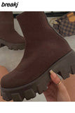 Women Boots Short Knitting Platform Boots Autumn Winter Shoes For Women Ankle Boots Heels White Winter Botas Mujer Free