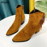 new fashion ankle boots elegant tassel sheep Suede Western boots middle heel pointed side zipper