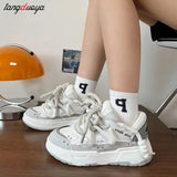 Grey Sports Shoes Casual Platform Sneakers Women Kawaii Lolita Vulcanize Korean Fashion Designer Flats Footwear