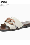 Size 32-43 Women Slippers Indoor House Real Leather Flats Shoes Woman Summer 2023 Fashion Chain Low Heels Slides