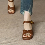 Women's Summer Mid-heel Open-toe Sandals With Empty Back Cross Straps Elegant Woman Heeled Shoes Woman 2024 Trend High