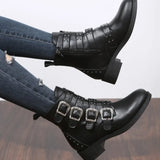 Women Ankle Boots Leather Rivets Buckle Punk Boots Woman Studded Gothic Designer Shoes Ladies Botas Mujer Plus Size