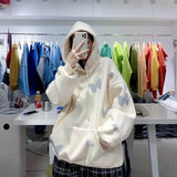 Butterfly Fluorescent Green Sweatshirt Women Hoodies Autumn Winter 2021 New Plus Velvet Thickened Student