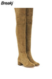 Winter Women Over-the-knee Boots Round Toe Mid-heel Faux Side Zipper Plush Botas Mujer Classics Suede Thigh High