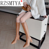 Platform Knee High Boots Women High Heels Thigh High Boots PU Leather Shoes Fashion Autumn Winter Block Heel Long