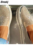 Women Autumn Sequined Round Toe Flats Sneakers Luxury Glitter Crystal Slip On Loafers Platformvulcanized Shoes Sewing Lazy